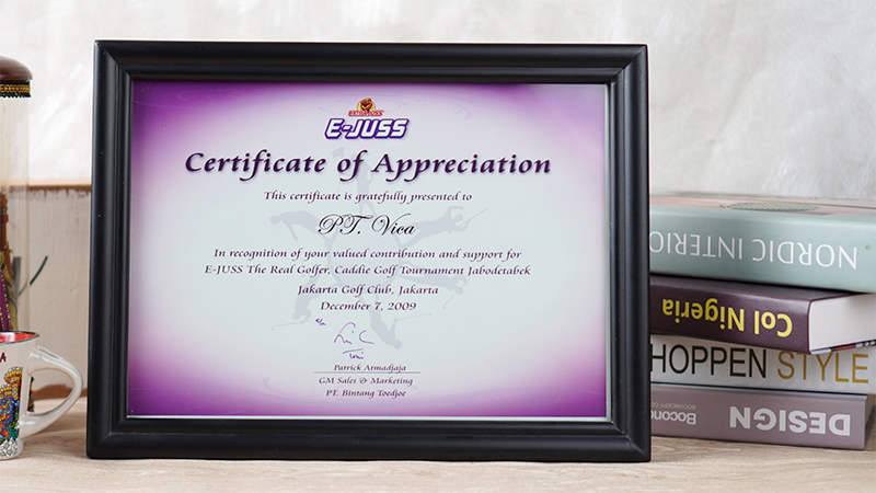 E-Juss Certificate Of Appreciation From PT Bintang Toedjoe